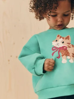 Sweaters En Hoody´S|Next Groene kat - Sweatshirt met ronde hals (3 mnd-7 jr)