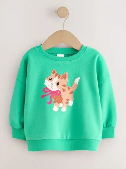 Sweaters En Hoody´S|Next Groene kat - Sweatshirt met ronde hals (3 mnd-7 jr)