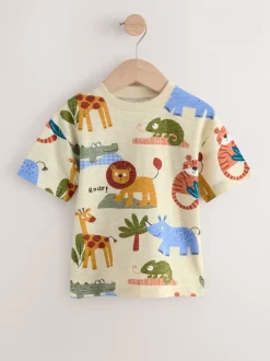 Tops|T-Shirts|Next - Verpakking van 3 T-shirts met korte mouwen en applicatie (3mnd-7jaar) Groene safaridieren