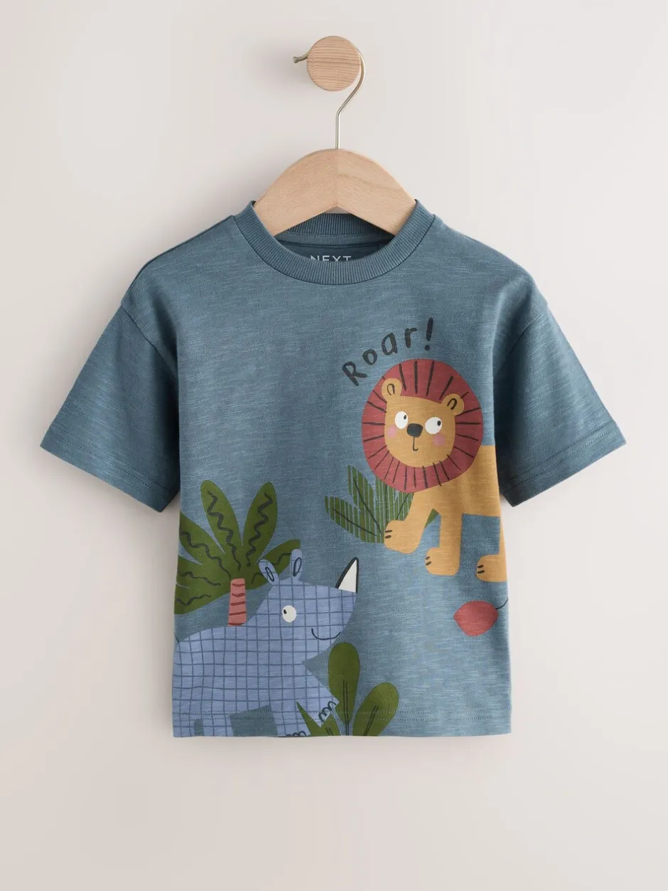 Tops|T-Shirts|Next - Verpakking van 3 T-shirts met korte mouwen en applicatie (3mnd-7jaar) Groene safaridieren