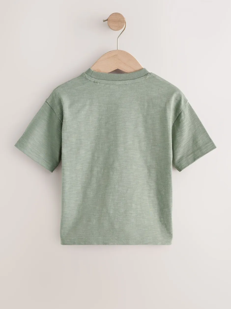 Tops|T-Shirts|Next - Verpakking van 3 T-shirts met korte mouwen en applicatie (3mnd-7jaar) Groene safaridieren