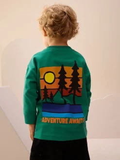 T-Shirts|Tops|Next Groene scène - T-shirt met lange mouwen en print op de rug (3mnd -8jr)