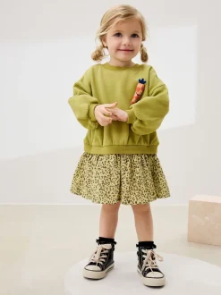 Jurken|Jurken*Next - Sweatjurk met mesh rok (3mnd -7jr) Groene wortel