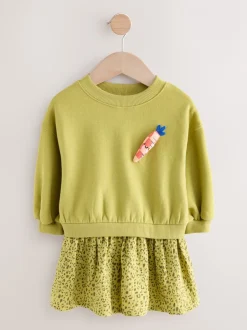 Jurken|Jurken*Next - Sweatjurk met mesh rok (3mnd -7jr) Groene wortel