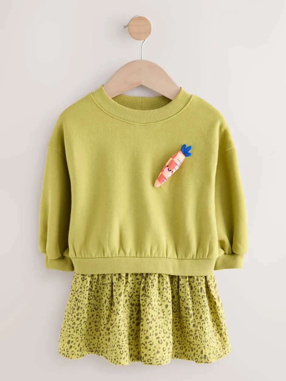 Jurken|Jurken*Next - Sweatjurk met mesh rok (3mnd -7jr) Groene wortel