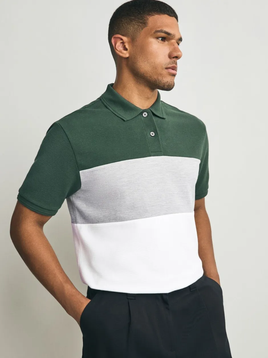 Poloshirts|Next Groen/grijs - 100% katoenen poloshirt met korte mouwen, knopen en kleurvlakken