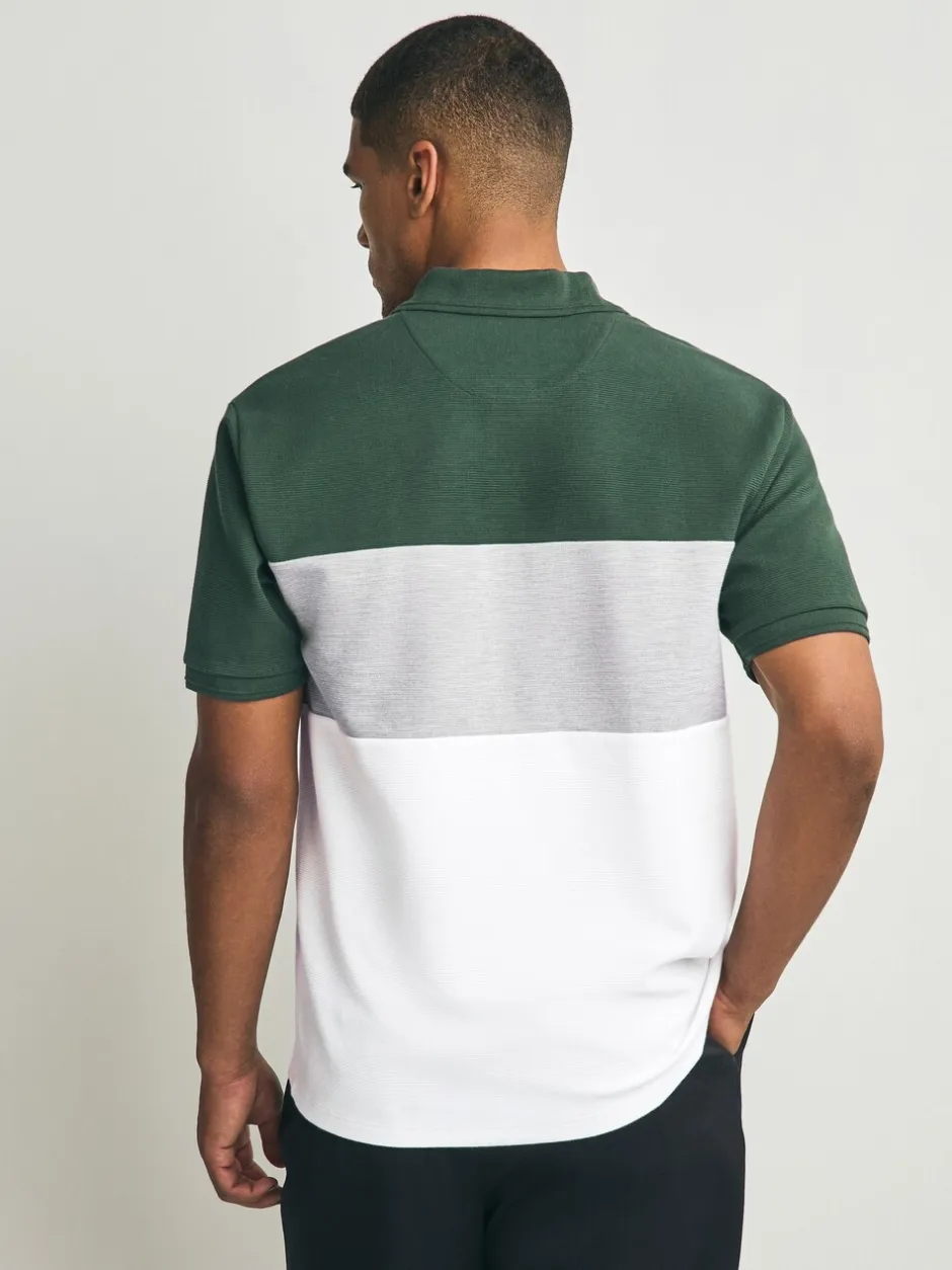 Poloshirts|Next Groen/grijs - 100% katoenen poloshirt met korte mouwen, knopen en kleurvlakken