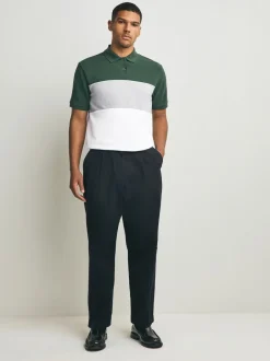 Poloshirts|Next Groen/grijs - 100% katoenen poloshirt met korte mouwen, knopen en kleurvlakken