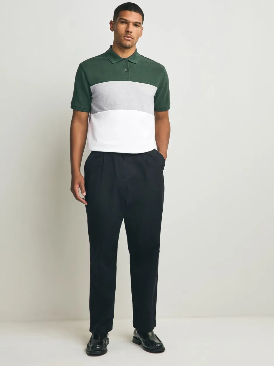Poloshirts|Next Groen/grijs - 100% katoenen poloshirt met korte mouwen, knopen en kleurvlakken
