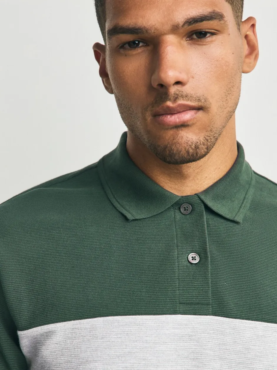 Poloshirts|Next Groen/grijs - 100% katoenen poloshirt met korte mouwen, knopen en kleurvlakken