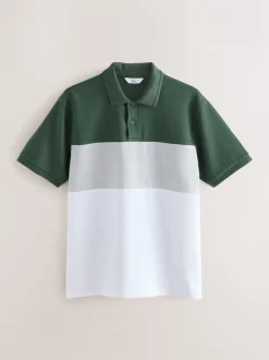 Poloshirts|Next Groen/grijs - 100% katoenen poloshirt met korte mouwen, knopen en kleurvlakken