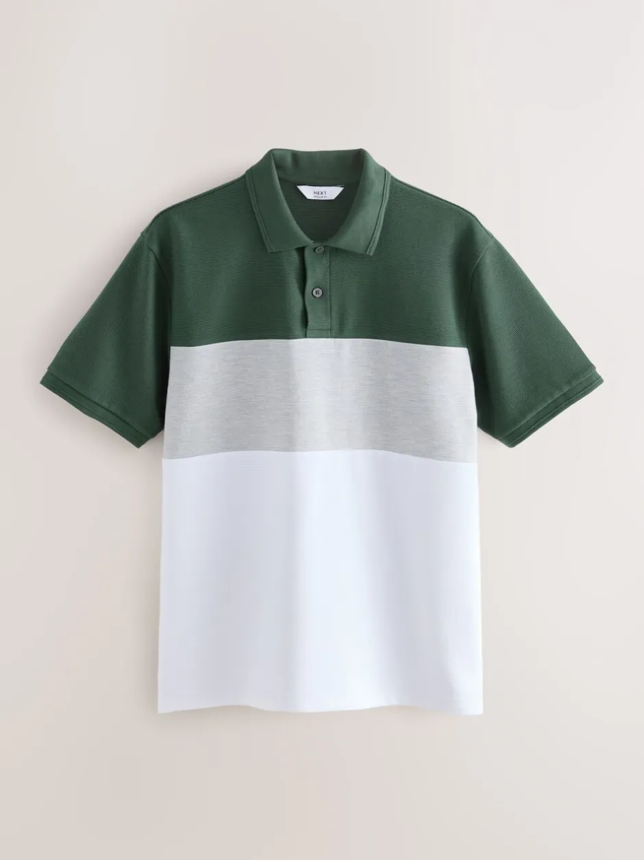 Poloshirts|Next Groen/grijs - 100% katoenen poloshirt met korte mouwen, knopen en kleurvlakken