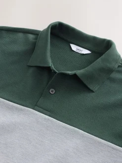 Poloshirts|Next Groen/grijs - 100% katoenen poloshirt met korte mouwen, knopen en kleurvlakken