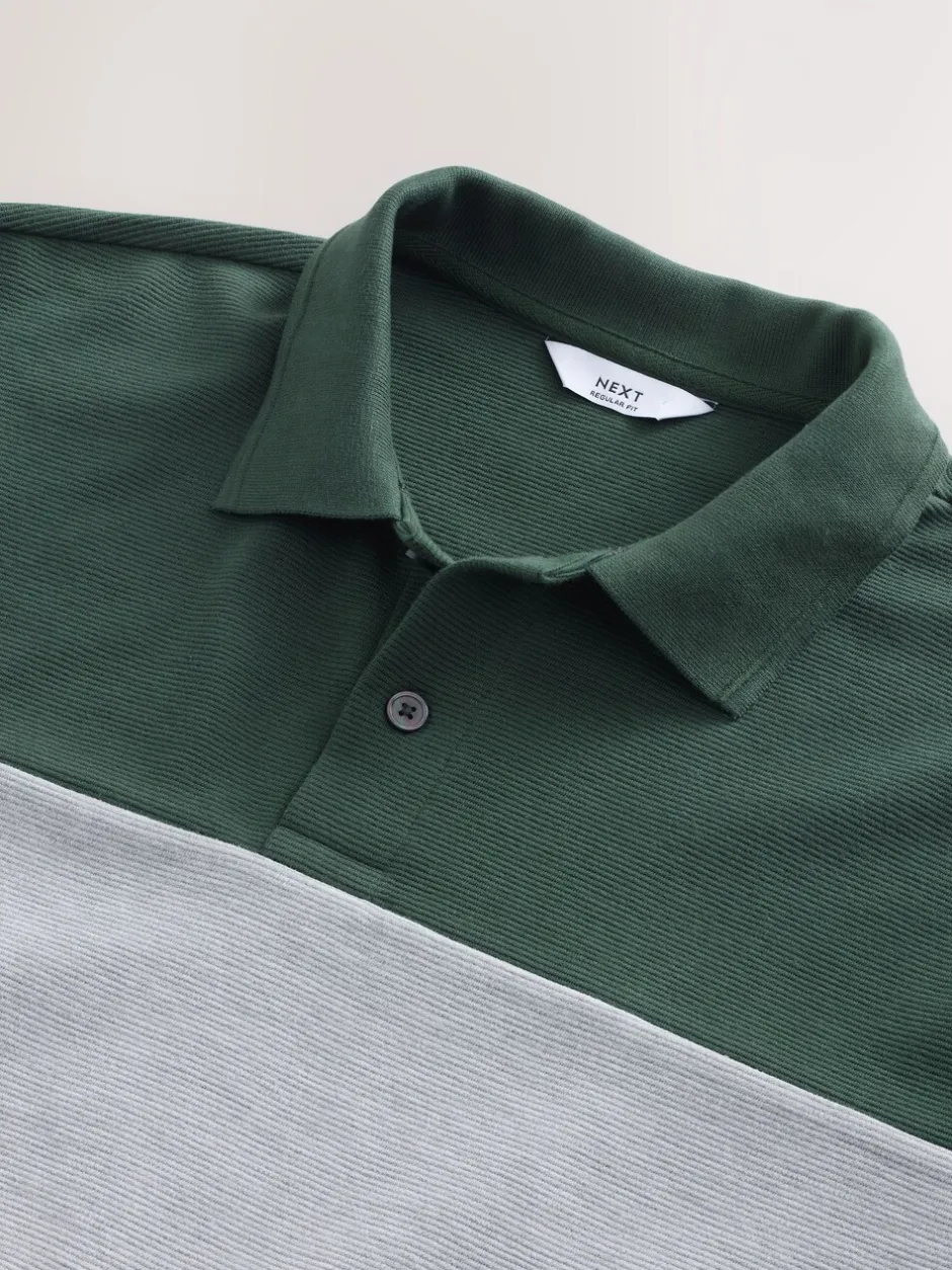 Poloshirts|Next Groen/grijs - 100% katoenen poloshirt met korte mouwen, knopen en kleurvlakken