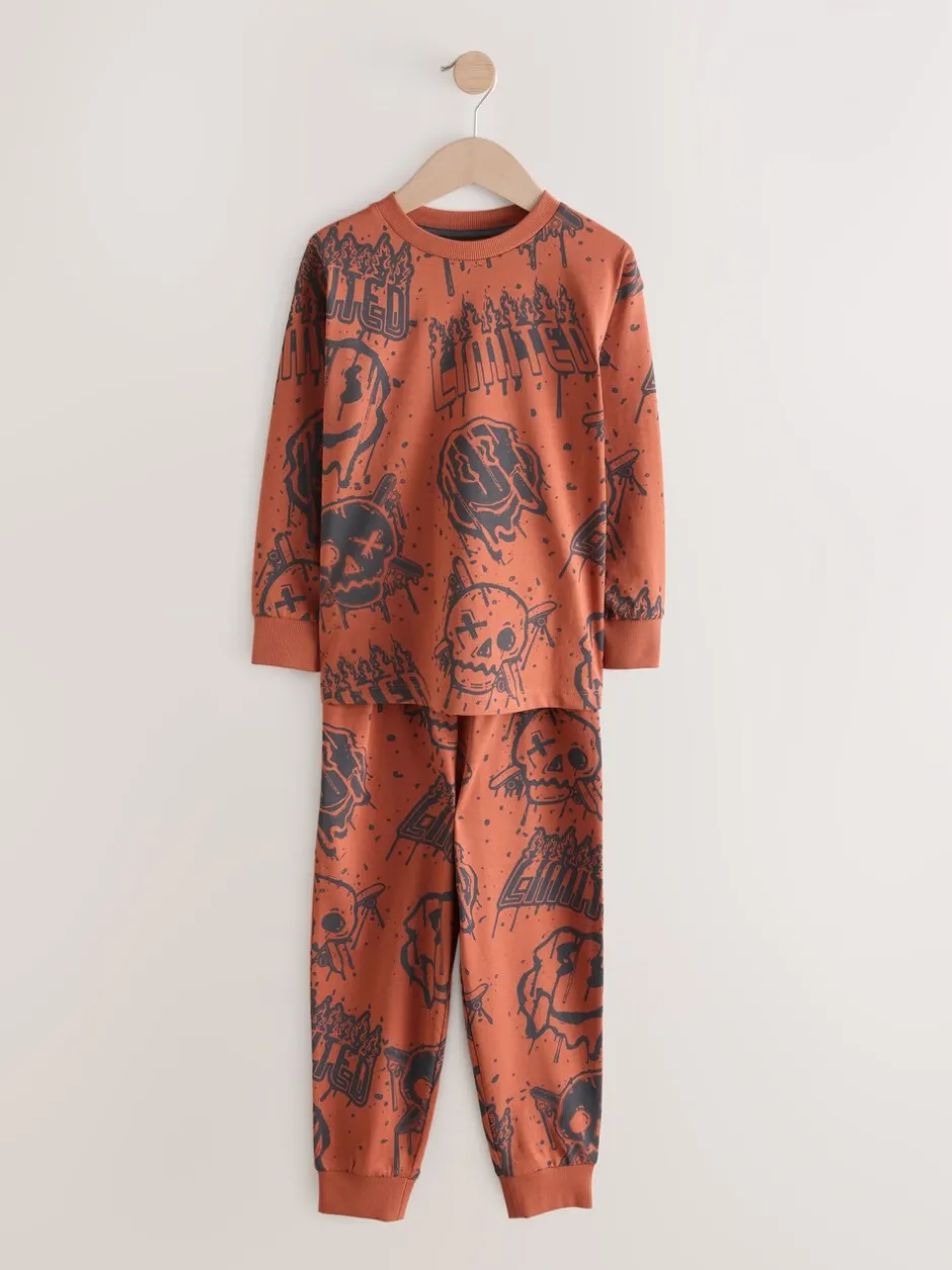 Pyjama's|Nachtkleding En Pyjama's|Next Groen/oranje graffiti-schedel - Verpakking van 3 pyjama's met lange mouwen (3-16 jr)