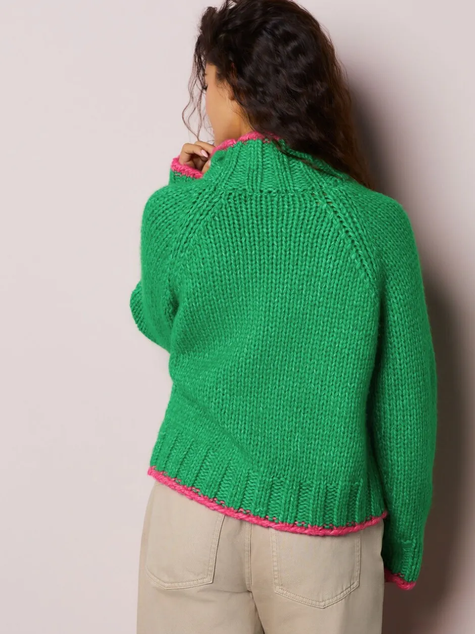 Gebreide Kleding|Next - Grof gebreide Staande Hals Trui Met Wol Groen/roze hart