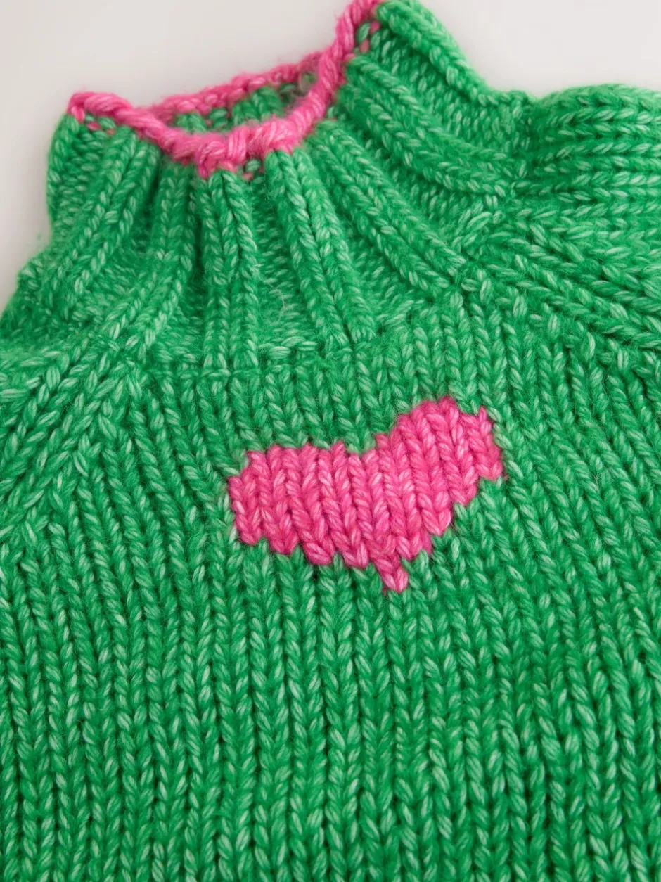 Gebreide Kleding|Next - Grof gebreide Staande Hals Trui Met Wol Groen/roze hart