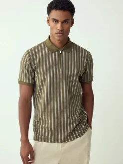 Poloshirts|T-Shirts En Hemden*Next Groen/wit - Verticaal gestreepte polo met korte rits