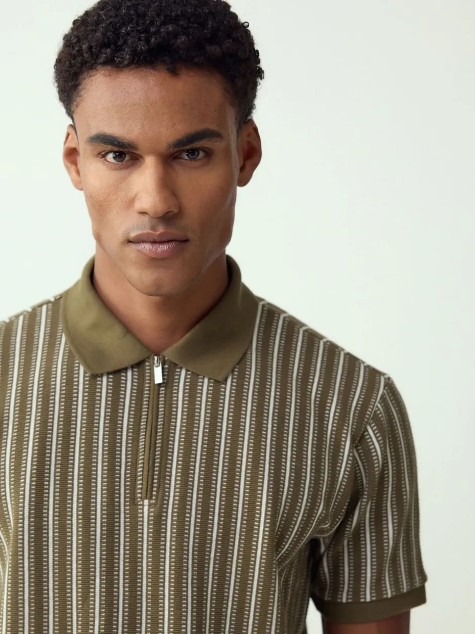 Poloshirts|T-Shirts En Hemden*Next Groen/wit - Verticaal gestreepte polo met korte rits