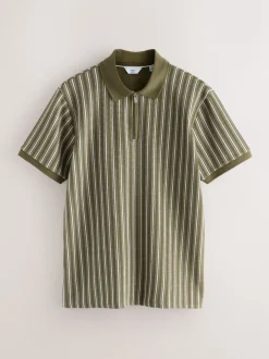 Poloshirts|T-Shirts En Hemden*Next Groen/wit - Verticaal gestreepte polo met korte rits