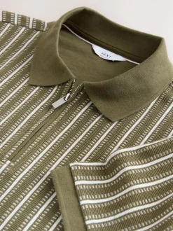 Poloshirts|T-Shirts En Hemden*Next Groen/wit - Verticaal gestreepte polo met korte rits