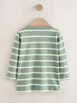 Tops|T-Shirts|Next Groen/wit gestreepte safari - T-shirt met applicatie en lange mouwen (3 mnd-7 jr)