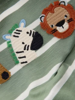 Tops|T-Shirts|Next Groen/wit gestreepte safari - T-shirt met applicatie en lange mouwen (3 mnd-7 jr)