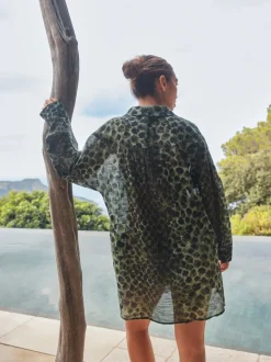 Blouses En Overhemden*Next Groen/zwart - Overhemd met strandbedekking