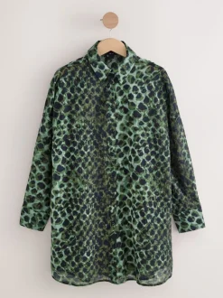 Blouses En Overhemden*Next Groen/zwart - Overhemd met strandbedekking