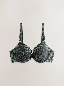 Badkleding|Next Groen/Zwart luipaardprint - Buikcorrigerende bikinitop met vulling en beugel