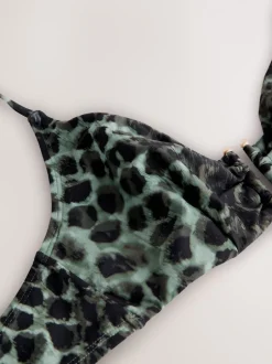 Badkleding|Next Groen/Zwart luipaardprint - Beugelbikinitop zonder vulling
