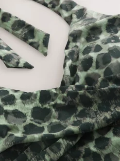 Badkleding|Next Groen/Zwart luipaardprint - Halterbadpak met buikcorrectie