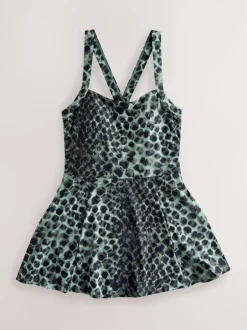 Badkleding*Next Groen/Zwart luipaardprint - Buikcorrigerende zwemjurk