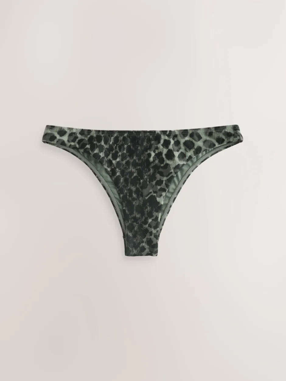 Badkleding|Next Groen/Zwart luipaardprint - Hoog opgesneden Braziliaans bikinibroekje