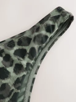 Badkleding|Next Groen/Zwart luipaardprint - Hoog opgesneden Braziliaans bikinibroekje