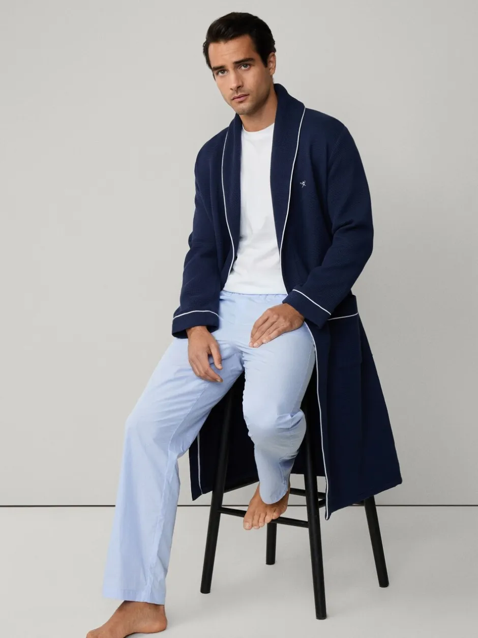 Kamerjassen En Badjassen|Hackett Blue Pure Cotton Waffle Robe