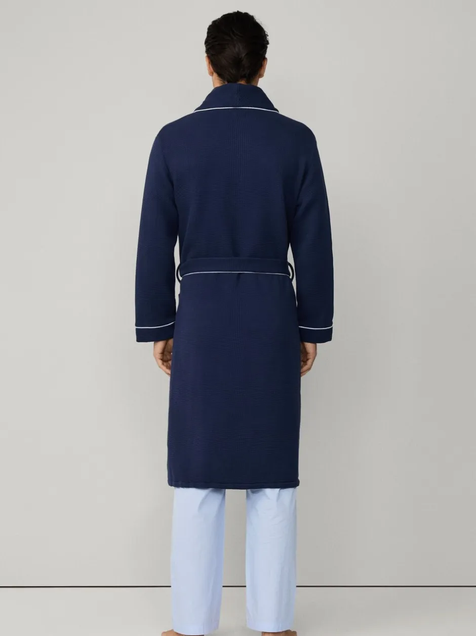 Kamerjassen En Badjassen|Hackett Blue Pure Cotton Waffle Robe