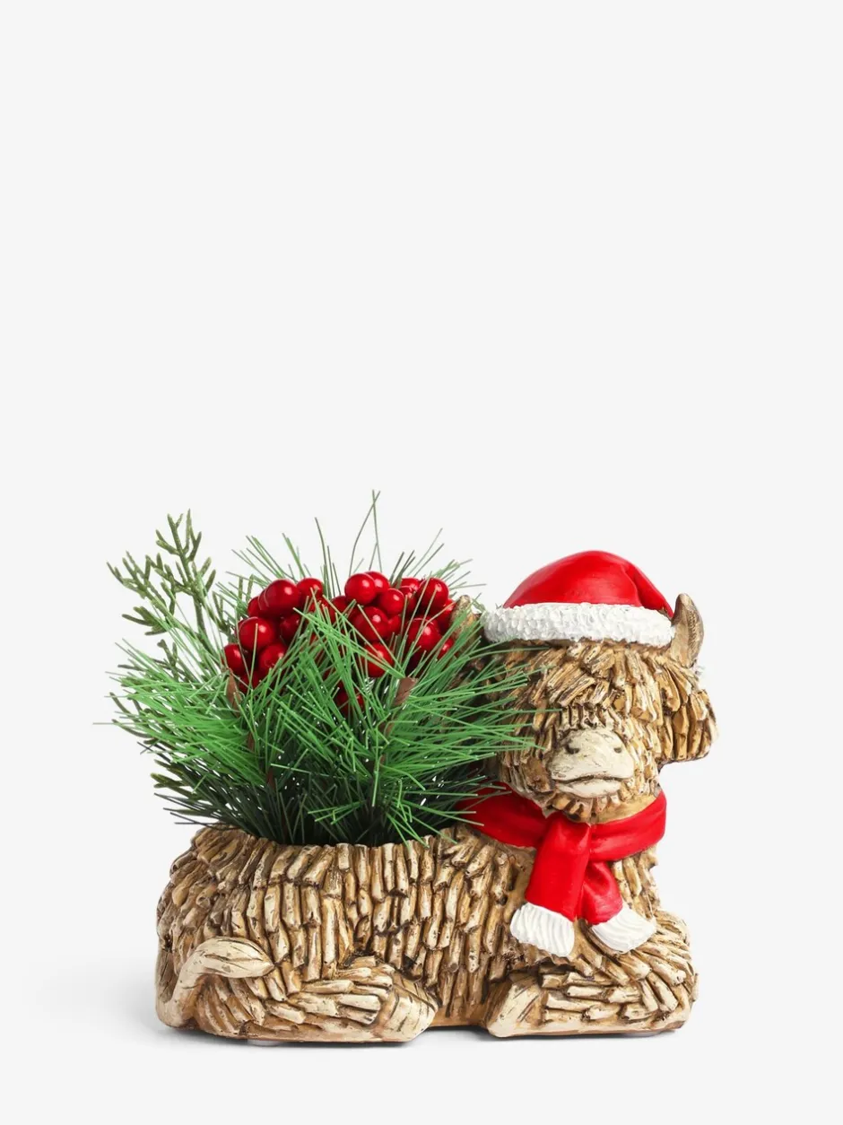 Kunstbloemen|Next Hamish The Highland Cow kunstmatige Kerstmis arrangement