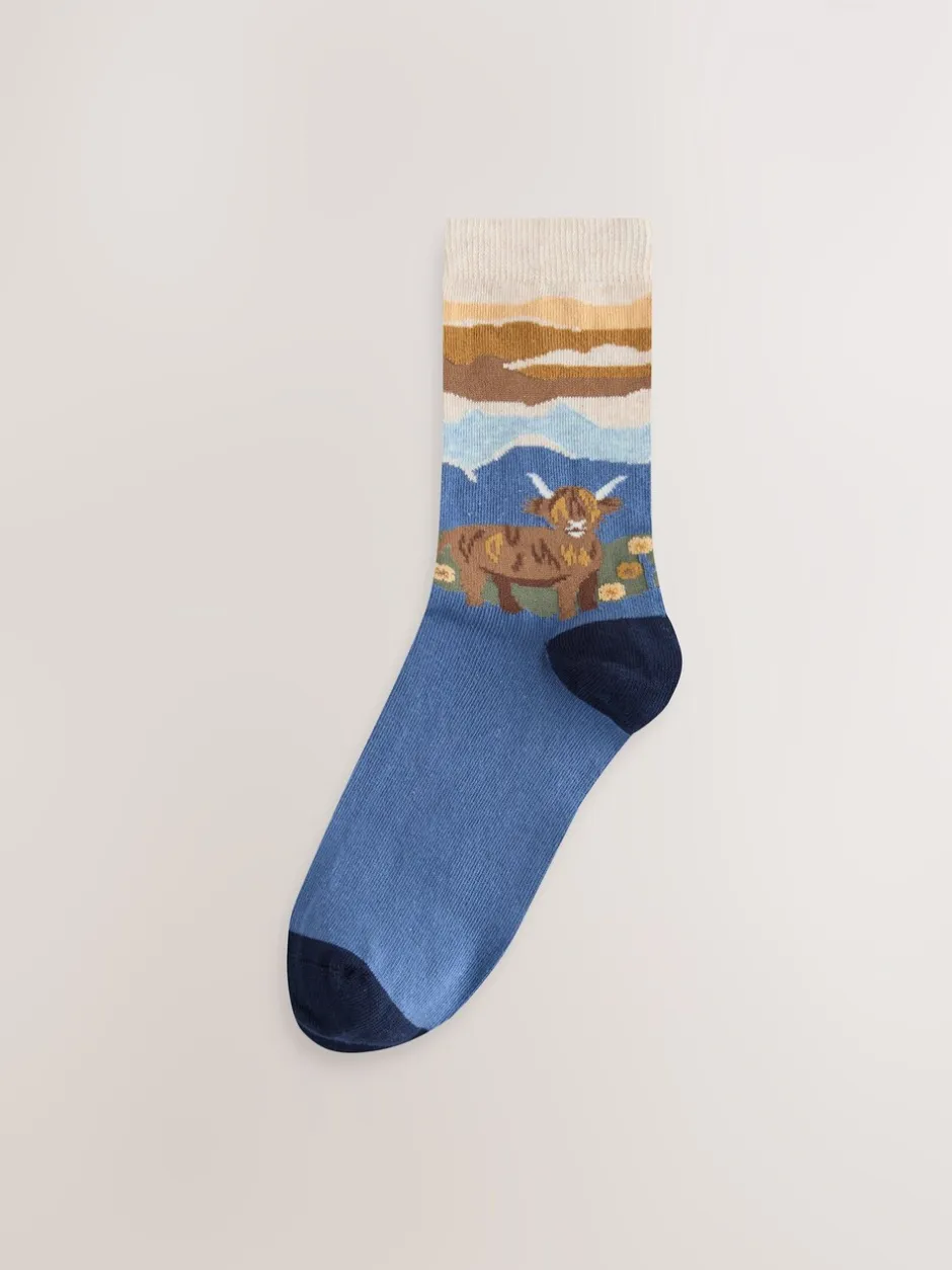 Sokken En Panty's*Next - Warm Handle Cotton Ankle Socks 2 Pack Hamish The Highland Cow Scene