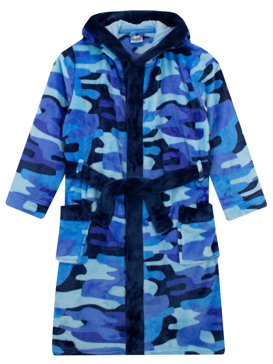Kamerjassen|Harry Bear badjas met camouflageprint en BLAUWE AOP camouflageprint