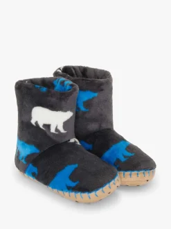 Pantoffels*Hatley Grey Polar Bear Silhouette Fuzzy Fleece Slippers