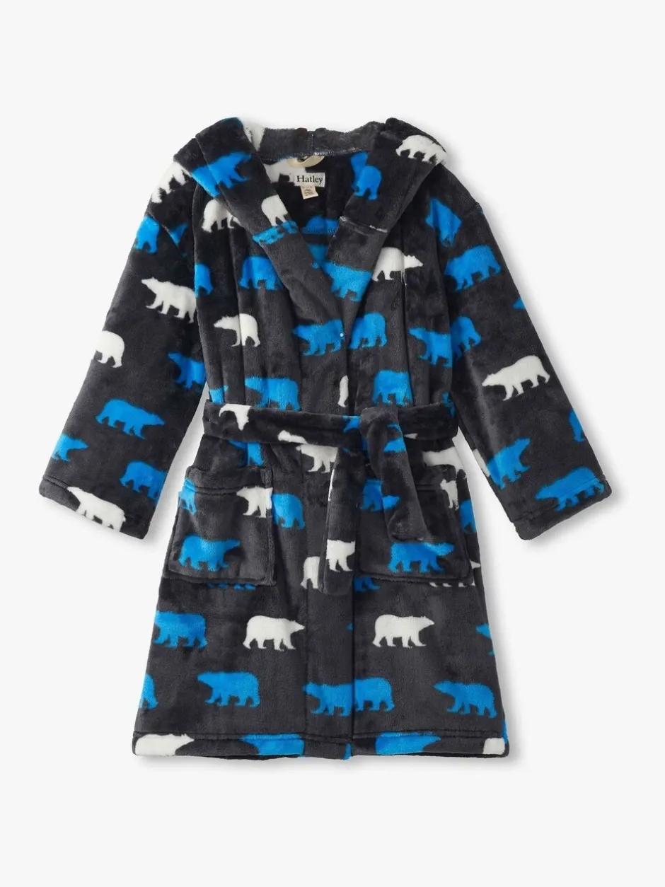 Kamerjassen*Hatley Grey Polar Bear Silhouette Fuzzy Fleece Dressing Robe