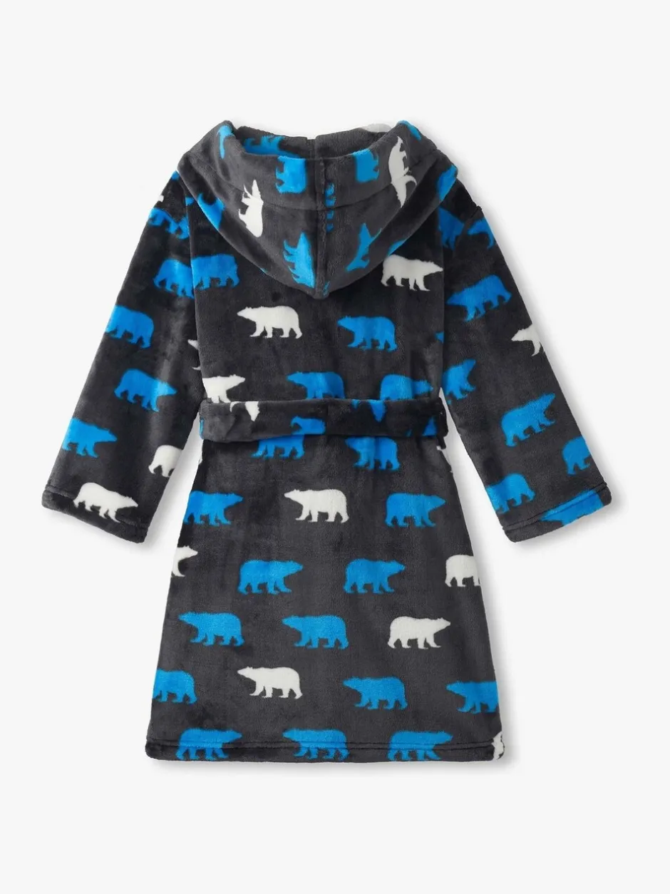 Kamerjassen*Hatley Grey Polar Bear Silhouette Fuzzy Fleece Dressing Robe