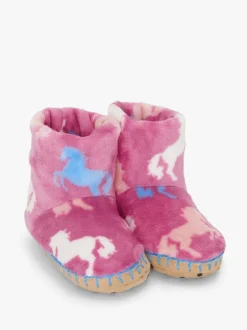 Pantoffels|Hatley Pink Beautiful Horses Fuzzy Fleece Slippers