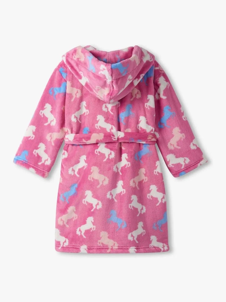 Kamerjassen|Hatley Pink Beautiful Horses Fuzzy Fleece Dressing Robe