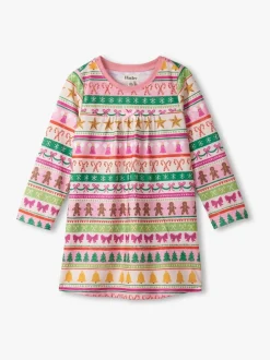 Nachtponnen*Hatley Pink Fun Fair Isle Christmas Long Sleeve Nightdress
