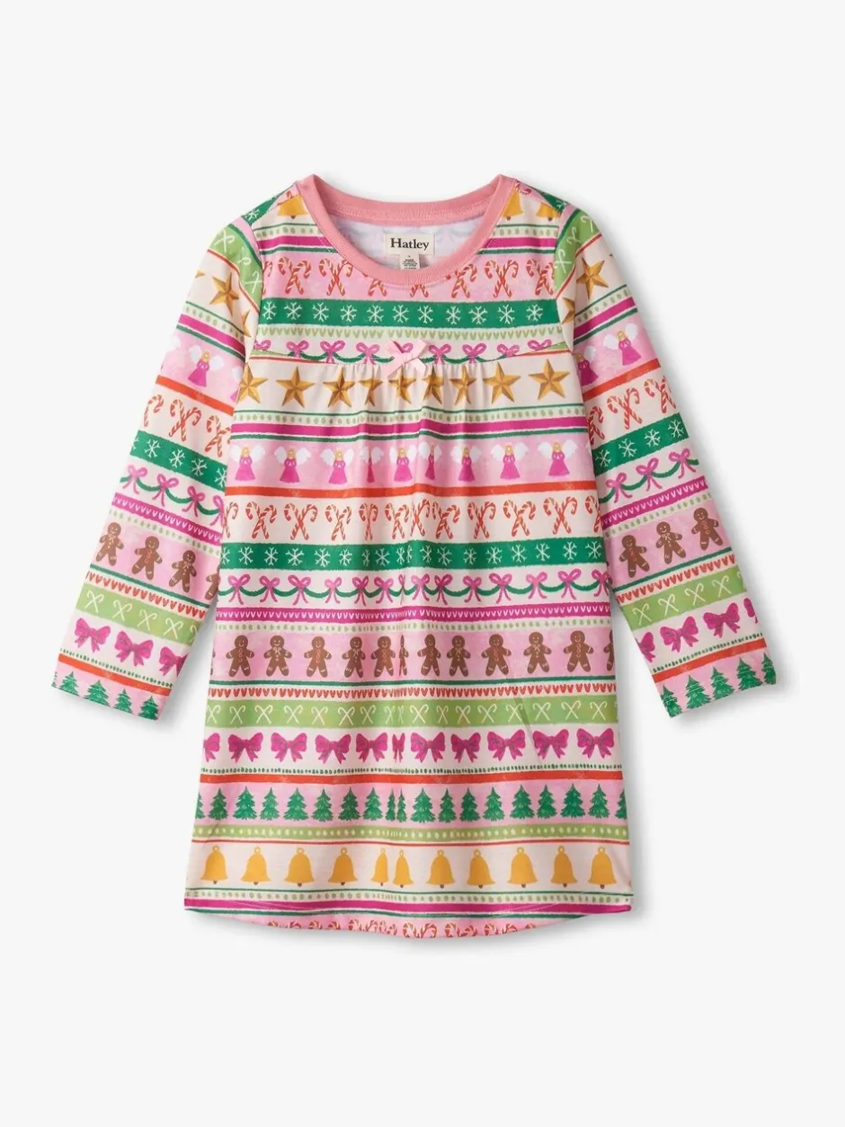 Nachtponnen*Hatley Pink Fun Fair Isle Christmas Long Sleeve Nightdress
