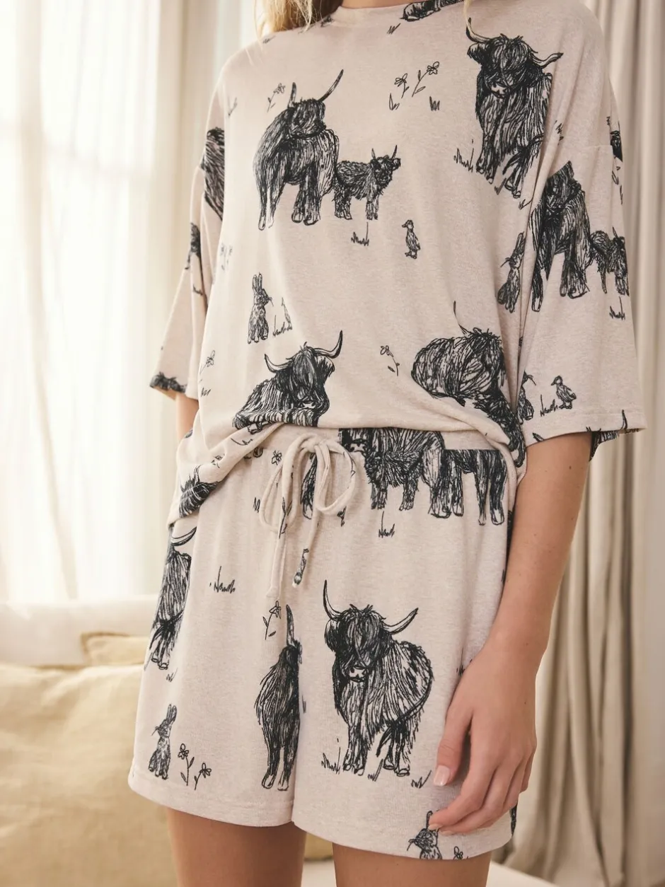 Pyjama's|Loungewear*Next Havermout Hamish The Highland Cow - Behaaglijke korte pyjamaset