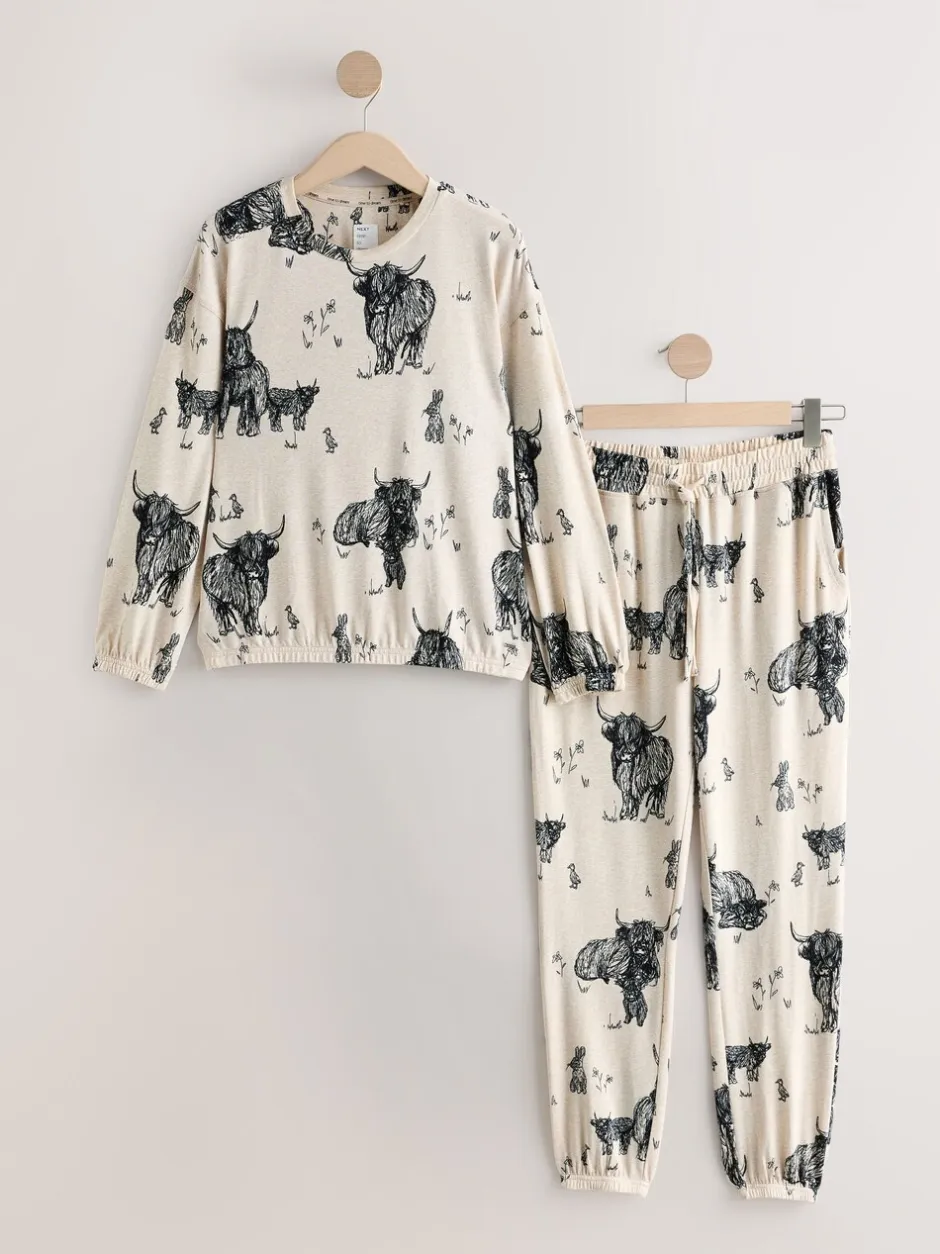 Pyjama's|Loungewear|Next Havermout Hamish The Highland Cow - Behaaglijke pyjama met lange mouwen