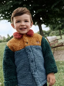 Jassen, Jacks En Kinderwagenpakjes|Sweaters En Hoody´S*Next - Fleece shacket van borg (3 mnd - 7 jr) Helder blauw/geel kleurblok